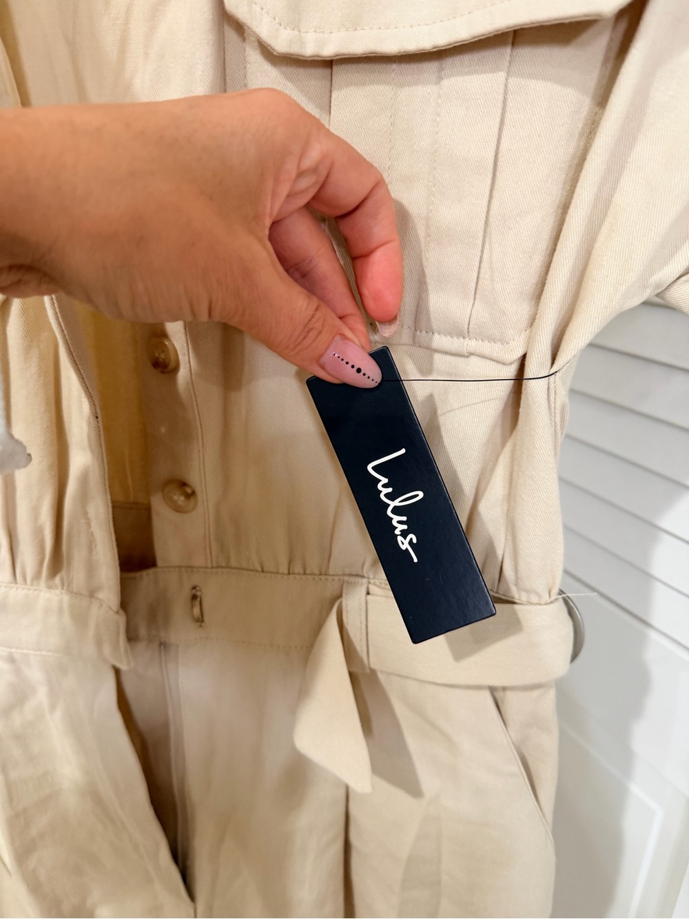 NWT Lulus Spread the Word beige Button- front jumpsuit - Picture 9 of 10
